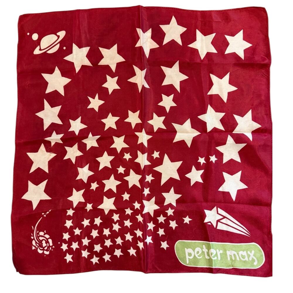 Rare Vintage 70s Peter Max Shooting Star Solar System Scarf Red